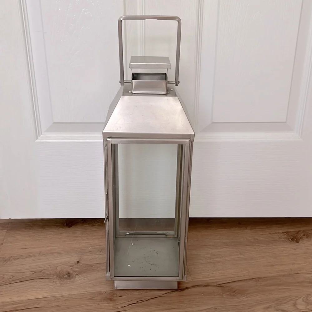 West Elm Modern Candle Lantern Glass & Metal EUC